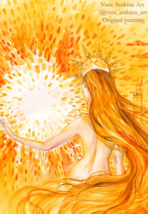 Sun Goddess Art, Solar Goddess, Painting Goddess, Goddess Painting, Art Soleil, Sun Watercolor, God Artwork, Sun Painting, Sun Goddess