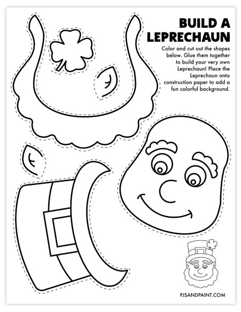 build a leprechaun Build A Leprechaun Printable, Sant Patrick, Leprechaun Craft, St Patricks Crafts, Free Printable Crafts, Kindergarten Coloring Pages, Monster Coloring Pages, Baby Art Projects, Mermaid Crafts