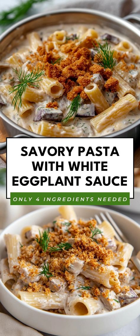 Image for Savory Pasta with White Eggplant Sauce Mushroom Eggplant Recipes, Eggplant Noodles Recipes, Eggplant And Mushroom Recipes, Eggplant Alfredo, Eggplant Pasta Recipes, White Eggplant Recipes, Eggplant Pasta Sauce, Eggplant Recipes Pasta, Wednesday Recipes