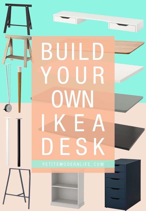 Using the Ikea table tops and ikea legs you can custom build your own ikea desk to fit your modern home and lifestyle! Transitional and minimal is best! Ikea Desk Top, Home Office Ikea, Inexpensive Desk, Ikea Table Tops, Office Ikea, Ikea Legs, Desk Build, Ikea Room, Cool Office Desk