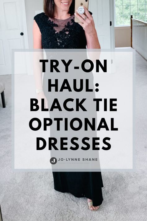 Try On Haul: Black Tie Optional Dresses for a Fall Wedding Black Tie Wedding Guest Dress Fall 2022, Black Tie Charity Event Dress, Black Tie Wedding Guest Dress Dresses, Classic Black Tie Dress, Black Strapless Dress Accessories, Black Dress For Fall Wedding Guest, Black Tie Wedding Guest Dress For Older Women, What To Wear To A Black Tie Wedding Women, Black Tie Wedding Guest Dress Nye