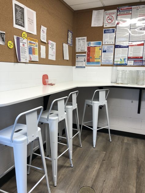 Industrial Break Room Design, Employee Break Room Ideas Design, Small Salon Break Room Ideas, Hospital Break Room Ideas, Small Office Break Room Ideas, Office Break Room Ideas Small Spaces, Salon Break Room Ideas Small Spaces, Small Staff Break Room Ideas, Small Employee Break Room Ideas