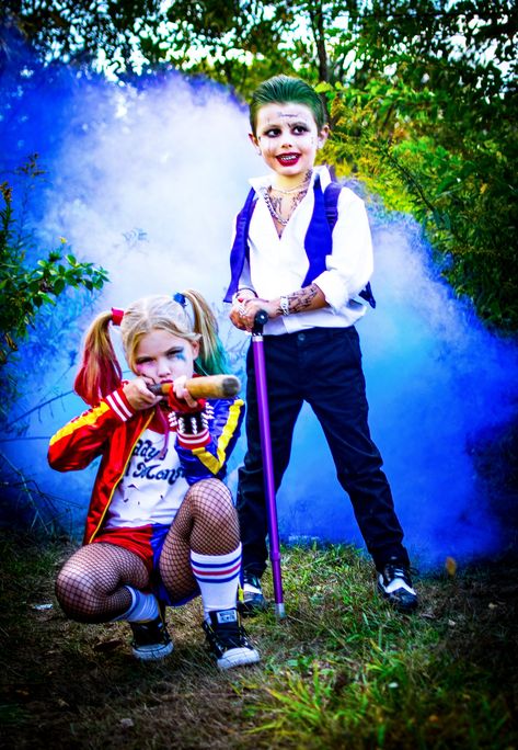 Harley Quinn Kids Costume Diy, Diy Joker Costume Kids, Diy Harley Quinn Costume For Kids, Toddler Joker Costume, Harley Quinn Costume Kids, Kids Joker Costume, Diy Joker Costume, Girls Harley Quinn Costume, Harley Quinn Costume Diy