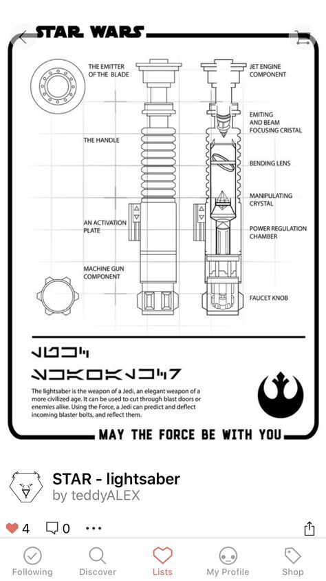 Obi Wan Lightsaber Drawing, Lightsaber Blueprint, Sable Star, Ezra Lightsaber, Lightsaber Drawing, Lightsaber Forms, Obi Wan Lightsaber, Diy Lightsaber, Star Wars Ships Design