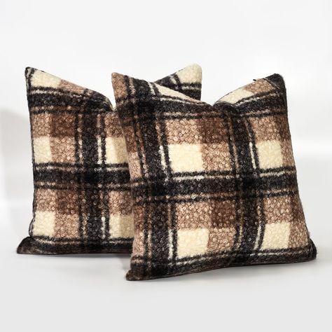 PRICES MAY VARY. Polyester 【Super Soft & Cozy Fabric】 Designed with a tightly curled sherpa-like texture, this brown fluffy plaid Pillow cover is soft, plush and cozy, providing endless warmth and comfort during the fall and winter. These cute small throw pillows are perfect for layering and texture, as well as for use with other indoor fall and winter living room decor. 【Pillow Insert NOT Included】 This set contains only two 18x18 inch brown checkered pillow covers！ You can also purchase pillow Buffalo Plaid Decor Farmhouse, Winter Couch Pillows, Woodsy Decor Living Room, Rustic Cabin Decor Living Room, Winter House Decor, Moodboard Pictures, Sherpa Pillow, Checkered Pillow, Winter Living Room Decor