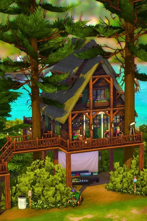 hello !! I built a lakeside treehouse (no cc) in copperdale & I hope you like it :) #thesims4 #thesims #ts4build #ts4 #showusyourbuilds Ts4 Treehouse, Sims 4 Shack House, Sims 4 Treehouse Build, Sims 4 Treehouse Cc, Treehouse Sims 4, Sims 4 Jungle House, Community Lots Sims 4, Sims 4 Forest House, Sims 4 Tree House