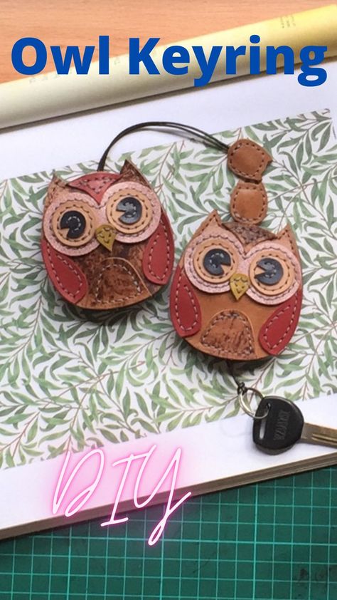 Scrap Leather Crafts, Scrap Leather Projects, Leather Keychain Ideas, Leather Keychain Pattern, Leather Keychain Diy, Leather Owl, Leather Working Projects, Owl Keychain, Leather Jewelry Diy