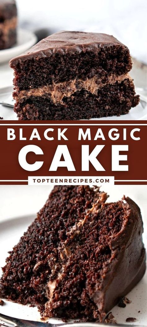 This is Hershey’s black magic cake with rich chocolate flavor, moist texture, and fantastic flavor. You’ve probably already tried it, but believe me, this black magic cake from scratch is much better. Magic Cake Recipe, Magic Chocolate Cake, Magic Cake Recipes, Black Magic Cake, Chocolate Cake From Scratch, Cake From Scratch, Chocolate Recipes Homemade, Baking Cocoa, Magic Cake