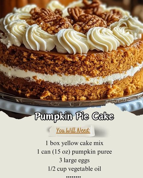 Homemade Recipes Pumpkin Gob Cake, Pumpkin Cake Recipe, Pumpkin Pie Cake, Pumpkin Cake Recipes, Pumpkin Recipes Dessert, Recipes Dessert, Yellow Cake, Pie Cake, Yellow Cake Mixes