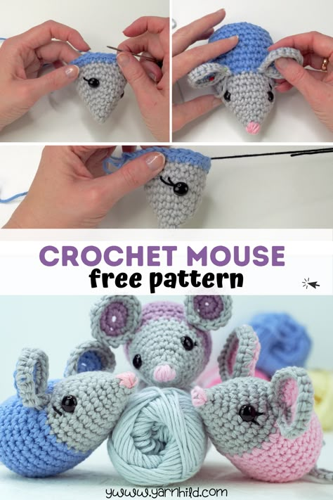 Crochet Mouse Toy For Cat, Crocheted Mouse Free Pattern, Mouse Pattern Crochet, Amigurumi Mouse Pattern, Crochet Christmas Mouse Free Pattern, Christmas Mouse Crochet, Crochet Mice Free Pattern, Crochet Christmas Mouse, Mouse Crochet Pattern Free