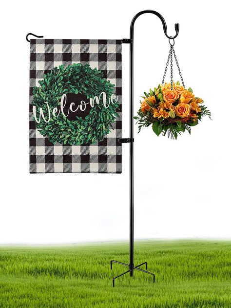 Black  Collar  Iron Plain  Embellished   Outdoor & Garden Garden Flag Holder, Metal Flag, Flag Holder, Decorative Garden Stakes, Garden Stand, Mini Flags, Shepherds Hook, Garden Flag Stand, Better Homes And Garden