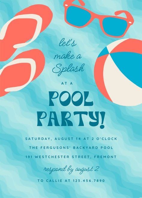 Pool Party Stuff - Pool Party Invitation Template (Free) | Greetings Island Free Pool Party Invitations Templates, Pool Party Invitation Template, Party Invitation Design, Greetings Island, Pool Party Invitations, Party Invite Design, Summer Pool Party, Summer Pool, Party Stuff