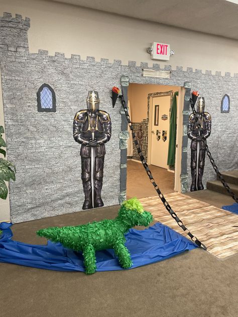 Vbs Knights Of North Castle Decorations, Castle Themed Trunk Or Treat, Medieval Classroom Decor, Knight Themed Party, Diy Midevil Decorations, Midevil Decorations Party, Keepers Of The Kingdom Crafts, Medieval Classroom Theme, Vbs Medieval Theme