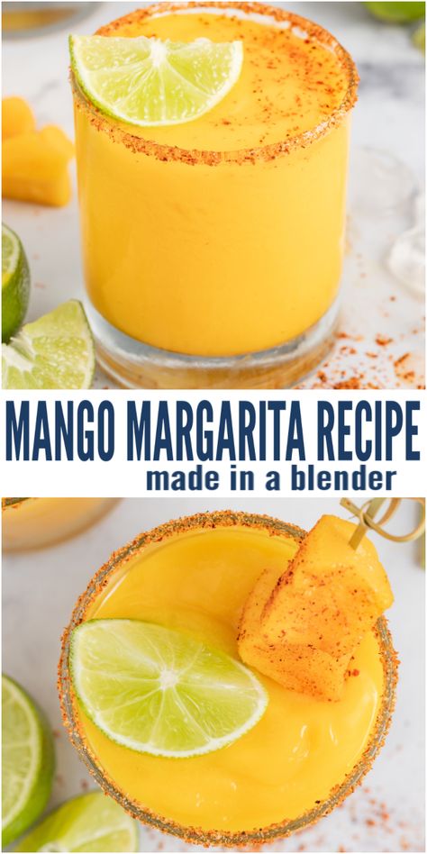 Tajin Rimmed Drinks, Frozen Margarita Recipes Blender, Summer Refreshers, Mango Margaritas, Mango Margarita Recipe, Frozen Mango Margarita, Easy Margarita Recipe, Mango Cocktail, Yummy Summer Cocktails