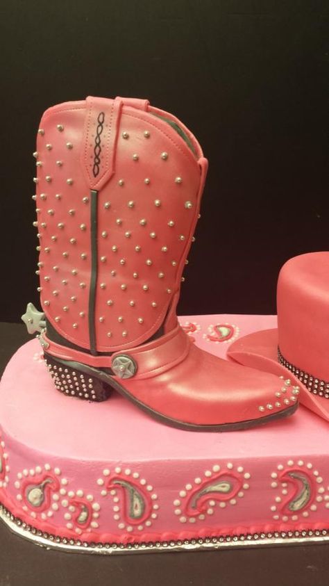 Cowgirl Boot And Hat party cake - Cake by cheryl arme Cowboy Boot Cake, Hat Birthday Cake, Boot Cake, Western Birthday Cakes, Pink Cowboy Boot, Shoe Cakes, Pink Cowboy Boots, Ballerina Cakes, Western Birthday