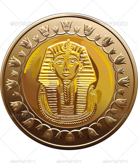 Vector Egyptian coin featuring Pharaoh  #GraphicRiver         Arab Republic of Egypt, the coin of 1 pound, shows the pharaoh Tutankhamen. See coins various countries in my portfolio:  	         	 More images of coins, banknotes of different countries:  	      Created: 20July11 GraphicsFilesIncluded: JPGImage #VectorEPS Layered: Yes MinimumAdobeCSVersion: CS Tags: Tutankhamen #background #brass #business #coins #drawing #egypt #egyptian #flower #fusion #gloss #gold #illustration #isolated #luxury Egyptian Mummies, Money Notes, Coin Art, Coin Design, Gold And Silver Coins, Coin Values, Gold Bullion, World Coins, Ancient Aliens