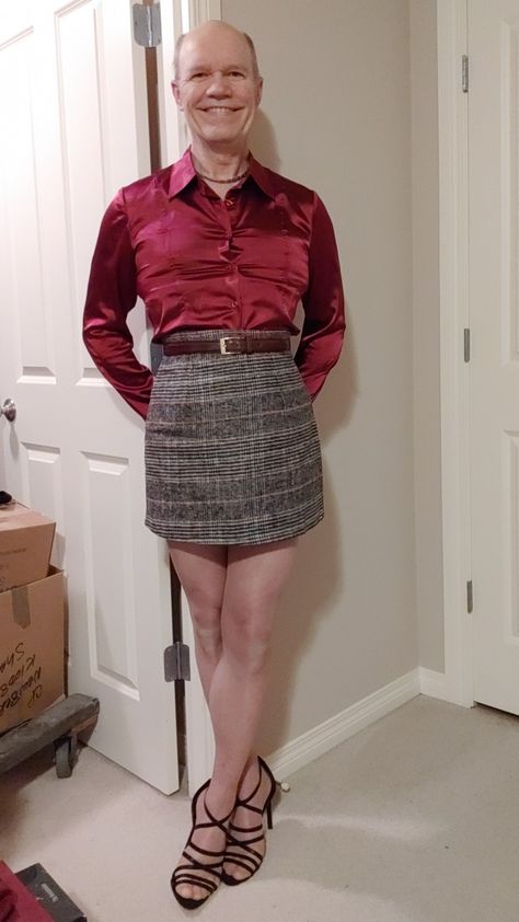 Men Wearing Skirts, Strap High Heels, Character Inspo, Brown Plaid, Satin Blouse, Kilt, Men Dress, Leather Skirt, Dress Skirt