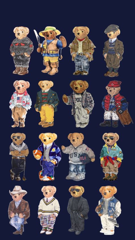 Polo Ralph Lauren Wallpaper, Polo Bear Ralph Lauren, Bear Sketch, Iphone Lockscreen Wallpaper, Teddy Bear Collection, Bear Outfits, Ralph Lauren Style, Iphone Wallpaper Photos, Polo Bear