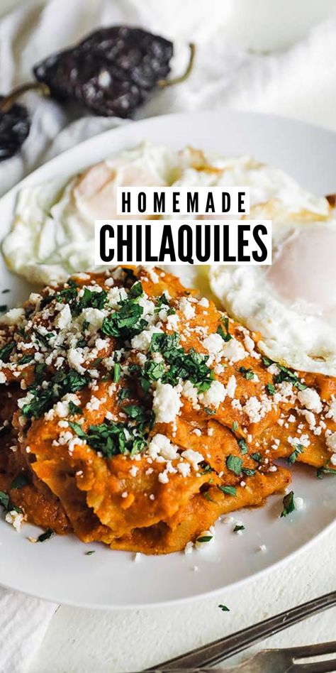 This delicious easy to make homemade chilaquiles recipe is loaded up with a zesty roasted tomato sauce and homemade fried corn tortilla chips. Serve up the chilaquiles with queso fresco, cilantro, and fried eggs! Chiliquilles Recipe Easy, Chilequilles Chilaquiles Recipe, Easy Chilaquiles Recipe, Breakfast Chilaquiles, Sweet Toast, Chilaquiles Recipe, Billy Parisi, Rick Bayless, Roasted Tomato Sauce