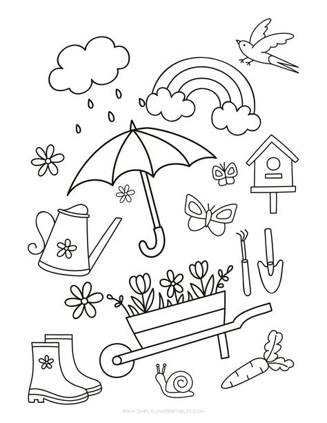 Simply Love Printables Spring Coloring Page Spring Colouring Pages Preschool, Spring Printable Coloring Pages, Easy To Draw Spring Pictures, Spring Colouring Pages For Kids, Spring Clipart Black And White, Gardening Coloring Pages For Kids, Hello Spring Coloring Page, Seasonal Coloring Pages, Spring Preschool Printables