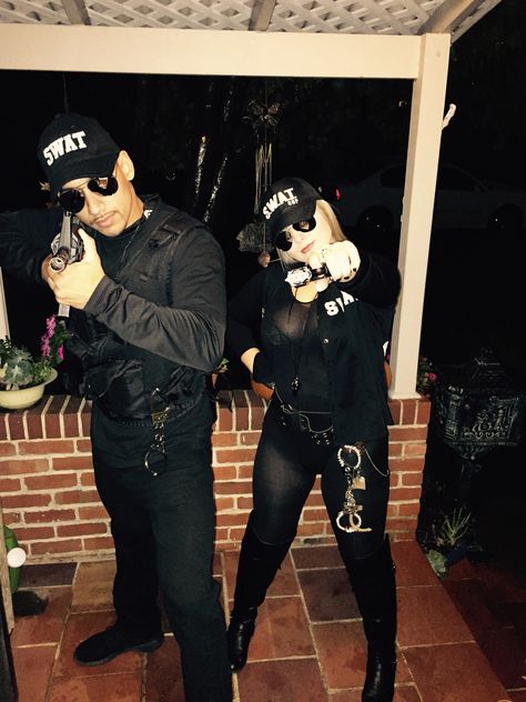 Swat costume #baeareaswat #halloween #costume Fbi Couple Costume, Swat Costume Couple, Couples Swat Costumes, Police Couple Costume, Swat Halloween Costume Couple, Swat Costume Halloween, Swat Couple Costumes, Swat Team Halloween Costume, Cop And Robber Costume Couple