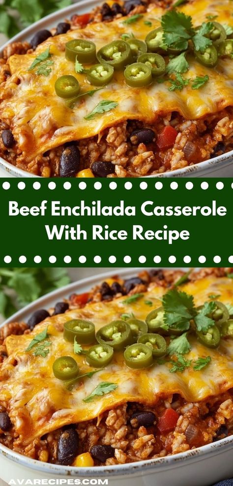 Looking for a delicious family dinner? This Beef Enchilada Casserole with Rice is a flavor-packed delight. It's an easy casserole recipe that combines savory beef and zesty enchilada sauce, making it a weeknight favorite. Enchilada Casserole With Rice, Ground Beef Enchilada Casserole, Casserole With Rice, Easy Casserole Recipe, Beef Enchilada Casserole, Enchilada Rice, Ground Beef Enchiladas, Beef Enchilada, Delicious Family Dinners