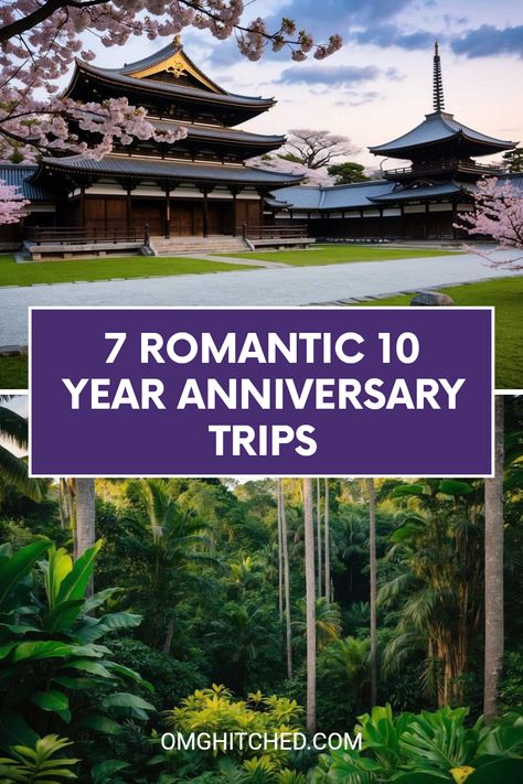 Looking for the perfect getaway to celebrate ten amazing years together? Check out our list of the 7 most romantic trips for your anniversary! Whether you dream of wandering the beautiful cherry-blossomed gardens in Kyoto or exploring the lush jungles of Costa Rica, there's something for every couple. Explore new destinations and create unforgettable memories side by side. Make your decade of love unforgettable with these charming anniversary trip ideas. Click to discover your next adventure! Best 10 Year Anniversary Trips, 20th Anniversary Trip Ideas, Best Anniversary Trips, Anniversary Trip Ideas, Anniversary Destinations, Romantic Trips, 10 Year Wedding Anniversary, Father Daughter Dance Songs, Ten Year Anniversary