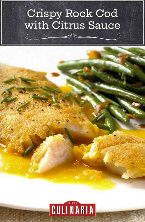 This lightly crusted fish with tangy citrus sauce is simple, yet sophisticated, and completely doable on a weeknight. #fish #weeknight #fastrecipes Lime Sauce For Fish, Fish Fillets In Orange Sauce, Citrus Sauce For Fish, Lemon Crusted Cod, Grilled Fish With Lemon Butter Sauce, Rock Cod, Grouper Recipes, Citrus Sauce, Orange Sauce Recipe