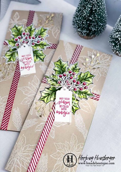 Handmade Slider Cards, Slimline Card Ideas Christmas, Slimline Christmas Card Ideas, Slimline Cards Ideas, 2023 Christmas Cards, Slim Line Christmas Cards, Lang Christmas Cards, Slimline Card Ideas, Slimline Christmas Cards