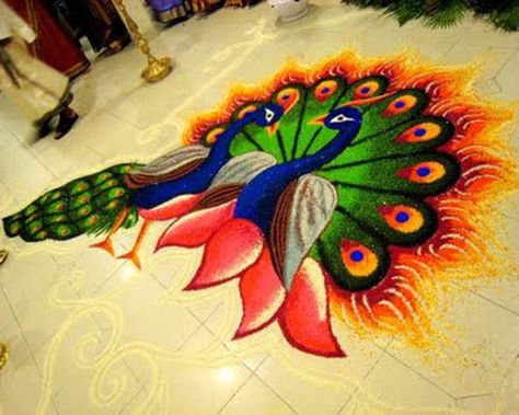 9 Best Peacock Rangoli Designs With Images | Styles At Life Rangoli Designs For Competition, Indian Rangoli Designs, Poster Rangoli, Peacock Rangoli, Latest Rangoli, Easy Rangoli Designs Diwali, Rangoli Designs Latest, Simple Rangoli Designs Images, Rangoli Patterns