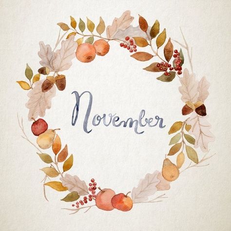 Painted Floral Wreath, Bujo Cover, Watercolor Floral Wreath, Watercolor Flower Wreath, November Wallpaper, Autumn Watercolor, Watercolour Flower, Happy November, Watercolor Wreath