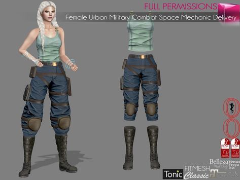 Second Life Marketplace - %50SUMMERSALE SAVE!! 3in1 Full Perm Female Urban Military Combat Space Mechanic Delivery Sci-fi Full Outfit Mechanic Outfit Female, Space Mechanic, Mechanic Outfit, Perm Female, Mechanic Clothes, Woman Mechanic, Outfit Female, Chat Line, Outfit Pieces