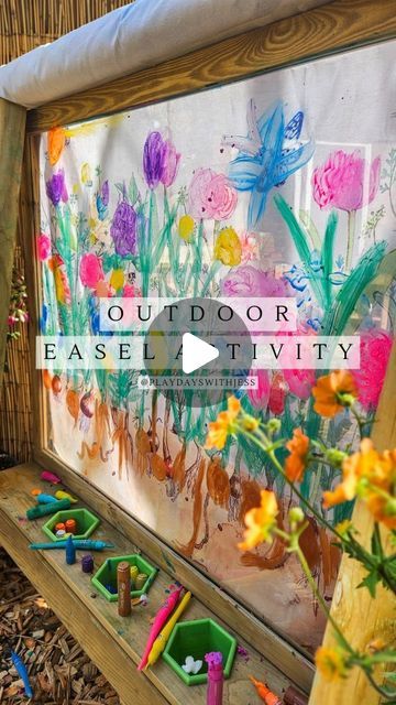 Outdoor Paint Station, Outdoor Area Ideas Eyfs, Outdoor Mark Making Area Eyfs, Outdoor Painting For Kids, Outdoor Classroom Ideas, Eyfs Garden, Early Years Outdoor Area, Outdoor Eyfs, Toddler Outdoor Play Area