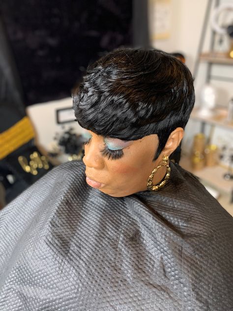 1.5 boxes of hair was used to achieve this look. Assembled on client for fitting and easy up keeping since it’s a unit and can be removed Quick Weave Hairstyles, Quick Weave, Bowl Cut, Short Pixie, Betty Boop, Weave Hairstyles, Nail Designs, Sleek, Hairstyles