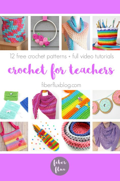 crochet project collection for teachers Crochet Teacher Appreciation Gifts Free Pattern, Crochet Classroom Ideas, Crochet For Teachers, Teacher Crochet Gifts, Crochet Teacher Gifts Free Pattern, Crochet Gifts For Teachers, Crochet Patterns Videos, Crochet Teacher, Crochet Teacher Gifts