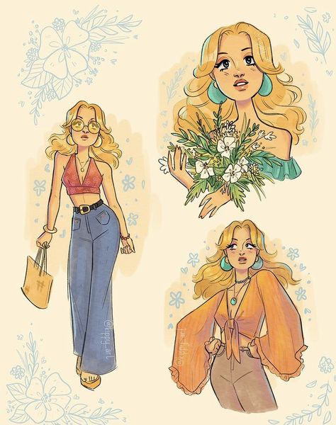 Golden Hour Sunset, 70s Girl, Retro Girl, Retro Girls, Fashion Sketch, Art Things, Character Inspo, Arte Sketchbook, Arte Inspo