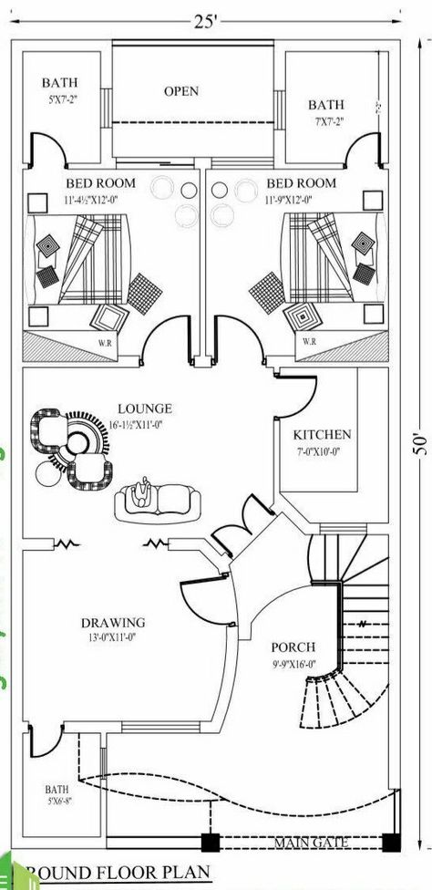 Apartment Elevation Design, 25×50 House Plan, Apartment Elevation, 5 Marla House Plan, 30x50 House Plans, 20x40 House Plans, Double Story House, 2bhk House Plan, Indian House Plans