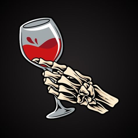 Skeleton Wine Tattoo, Skeleton Hand Holding Wine Glass Tattoo, Hand Holding Wine Glass Tattoo, Potion Reference, Skeleton Drinking Wine, Wine Drawing, Wine Glass Tattoo, Skeleton Hand Holding, Wine Tattoo