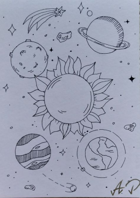 Doodles To Draw When Bored In School, Outer Space Drawing Easy, Astronomy Drawings Easy, Drawing Ideas Space, Space Drawings Easy, Planet Drawings, Planets Drawing, Galaxy Drawing, Universe Drawing