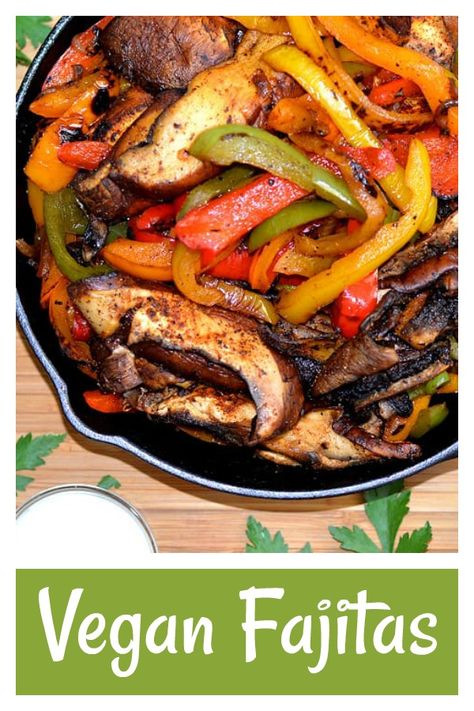 Vegan Fajitas made with portobello mushrooms, red onions, multi-colored peppers and my homemade fajita seasoning! Get the full recipe here ---> https://theveglife.com/vegan-fajitas/ #fajitas #veganfajitas Portobello Fajitas, Vegan Fajitas, Homemade Fajita Seasoning, Purple Onion, Fajita Seasoning, Eat Better, Kebabs, Meatless Meals, Taco Seasoning