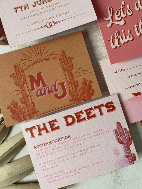 4 stationery designs to set the tone for your western themed wedding! Joshua Tree Wedding Invitation, Southwestern Wedding Invitations, Wedding Invites Western, Mexican Style Wedding Invitations, Wedding Invitations Retro, Save The Date Western, Cowboy Wedding Invitations, Alternative Wedding Invitations, Print Wedding Invitations