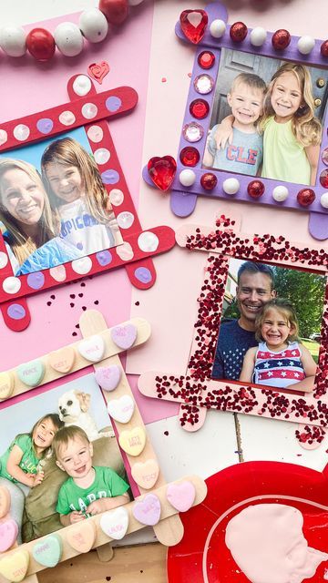 Deena Keller on Instagram: "Valentine Stick Frames 💜 follow @abcdeelearning for more kids ideas" Valentines Craft For Kids, Decorate A Picture Frame, Popsicle Stick Picture Frame, Preschool Valentine Crafts, Photo Frame Crafts, Valentines Frames, Easy Valentines, Easy Valentine Crafts, Picture Frame Crafts