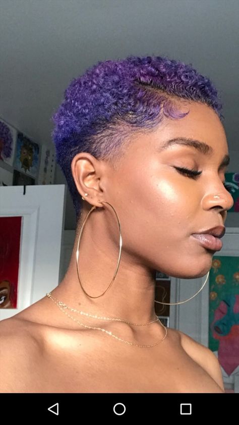 Female Line Up Haircut, Colorful Short Hair Black Women, Purple Short Hair Black Women, Twa Colored Natural Hair, Dyed Twa, Short Dyed Hair Black Women, Short Colored Hair Black Women, Dyed Short Natural Hair, Short Purple Hair