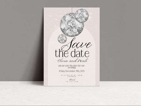 Disco Ball Save the Date Template Glitter Ball Printable - Etsy Australia Save The Date Disco Party, Disco Wedding Save The Date, Disco Party Invitations, Ball Printable, Sabe The Date, Disco Ball Wedding, Glitter Ball, Ball Wedding, Paperless Post