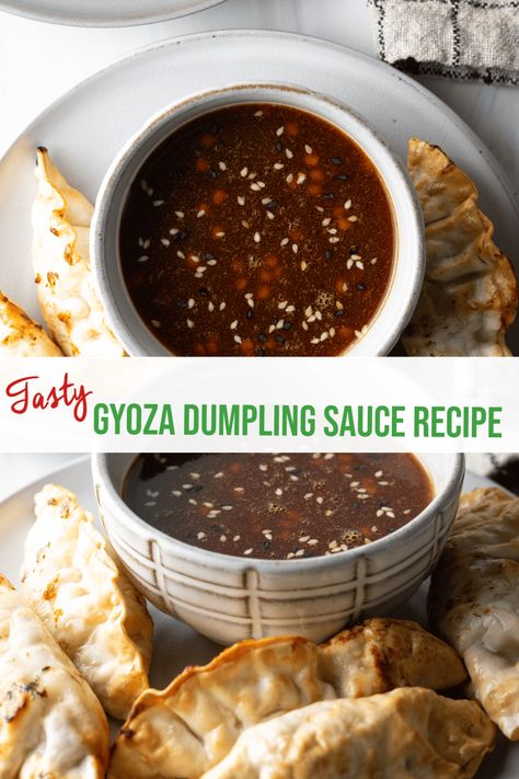 Authentic Gyoza Dipping Sauce Recipe + VIDEO - This tangy, sweet, and savory light dipping sauce is perfect to pair with your choice of meat or veggie potstickers. Plus, learn the easy steps to air fry frozen dumplings! | A Spicy Perspective Gyoza Dipping Sauce, Veggie Potstickers, Vegetable Potstickers, Potsticker Sauce, Dumpling Dipping Sauce, Dumpling Sauce, Frozen Dumplings, Air Fryer Cooking Times, A Spicy Perspective