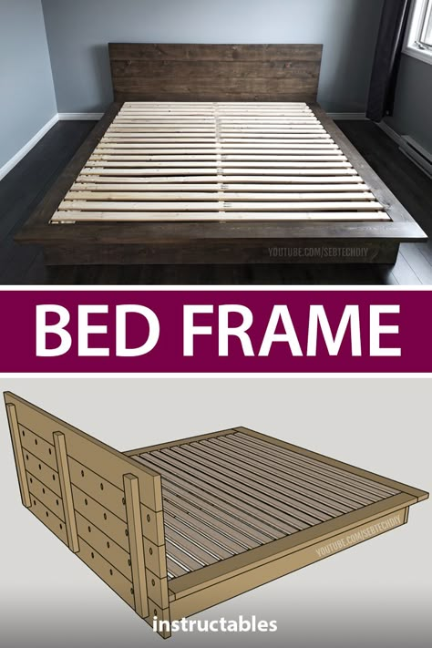 Modern Bed Frame Diy, Simple Wood Bed Frame Minimalist, Full Size Bed Frame Plans, Wooden Bed Frame Plans, Diy King Platform Bed Frame Plans, Bed Frame Blueprints, Diy California King Bed Frame Plans, Easy Diy Platform Bed Frame, Diy Head Bed Board Ideas