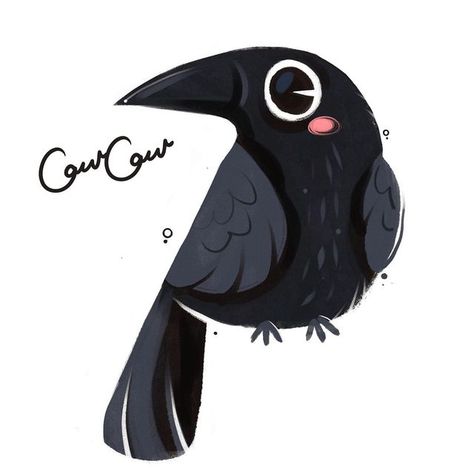 Raven Cute Art, Cute Crow Illustration, Cute Raven Art, Crow Illustration Cute, Cute Raven Drawing, Chibi Crow, Cute Crow Drawing, Crow Character Design, Cute Crow Art