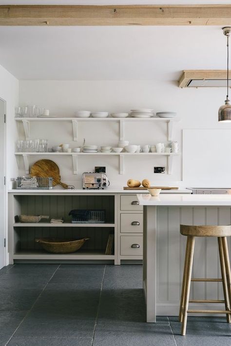 Slate Kitchen Floors — Here's Why | Hunker Slate Floor Kitchen, Slate Kitchen, Taupe Kitchen, Minimalist Dekor, Interior Design Minimalist, Devol Kitchens, Minimal Kitchen, White Kitchen Design, Shaker Kitchen