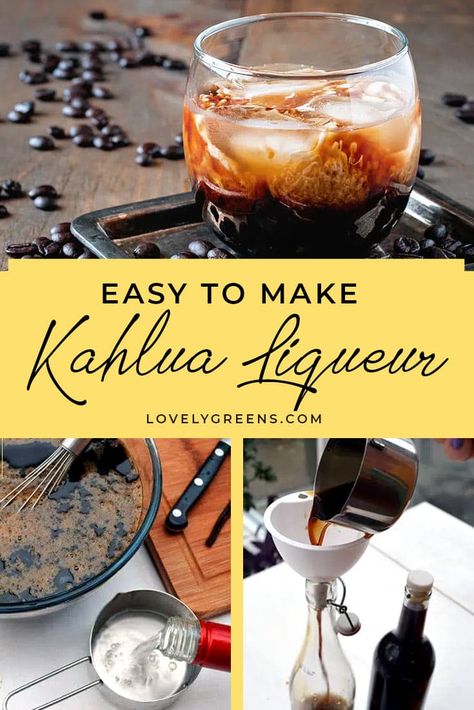 Easy Homemade Kahlua Recipe • Lovely Greens Kaluha Recipes, Homemade Kahlua Recipe, Homemade Liqueur Recipes, Kahlua Coffee, Homemade Kahlua, Kahlua Recipes, Vegan Cocktails, Kahlua Coffee Liqueur, Homemade Alcohol