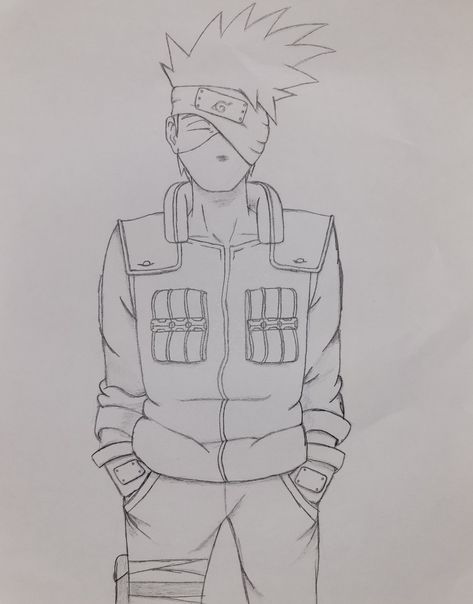 Trying to hone my drawing skills.  I still have a long way to go but I was proud of this. Naruto Full Body Sketch, Kakashi Full Body Drawing, Kakashi Sketch Drawings, How To Draw Kakashi, Kakashi Sketch, Sketch Naruto, Easy Manga Drawings, Kakashi Drawing, Naruto Drawings Easy